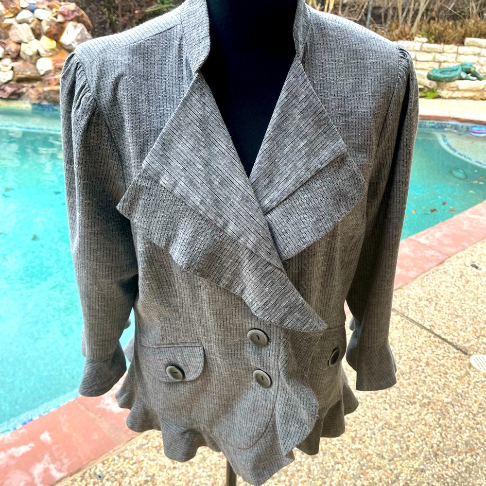 Robert Louis Charcoal Ruffled Blazer